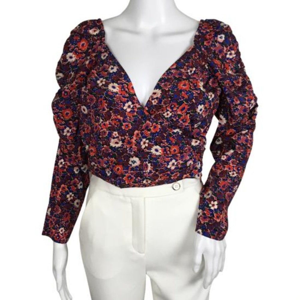 Veronica Beard Women's Sabo Print Floral Top Wrap Waist Multicolor Sz 4, 10